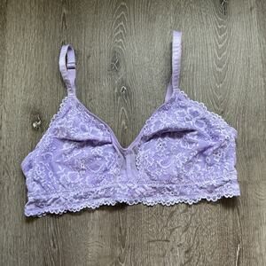 Savage X Fenty Floral Lace & Mesh Bralette Purple Lavender 3X Womens Bra